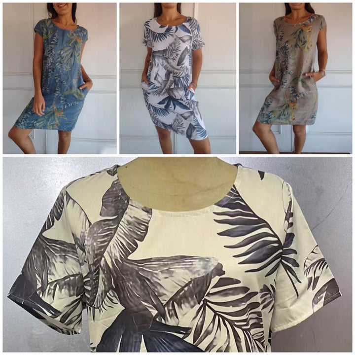 Botanisches Sommerkleid mit Rundhals & floraler A-Linienform – Elvira