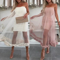Schulterfreies Tüllkleid mit Volants – Nea