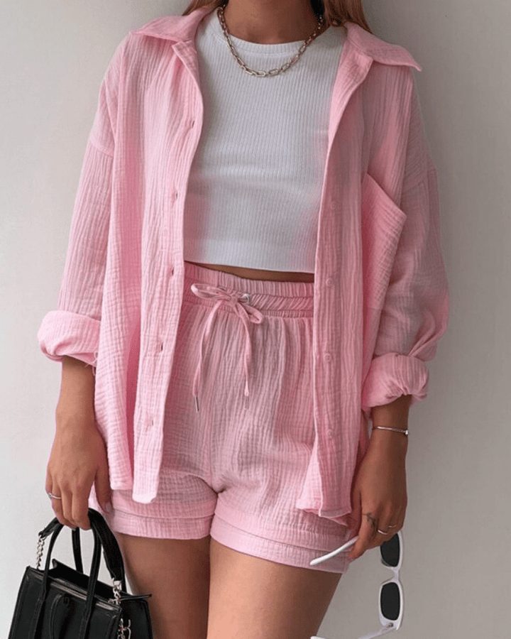 Zweiteiliges Damen Sommer Outfit mit Hemd und Hose – Mila