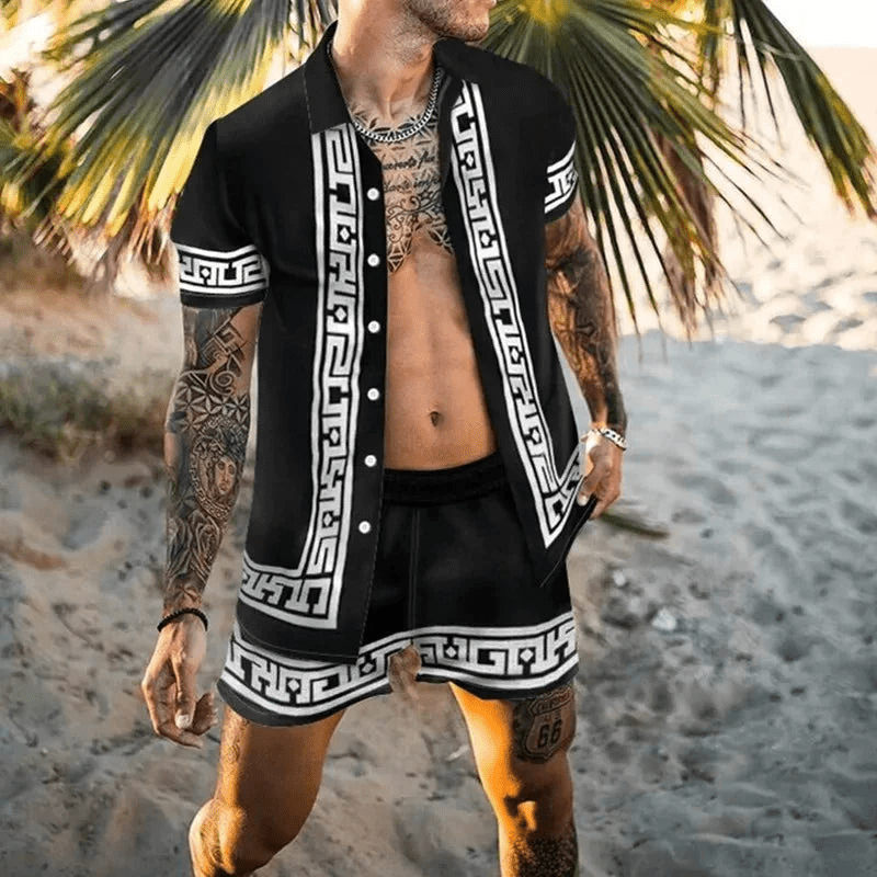 Zweiteiliges Herren Sommer Set mit Patchwork-Print – Malik