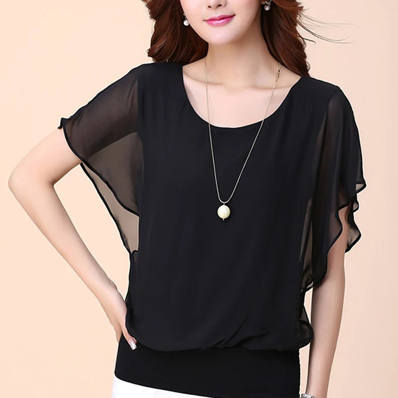Damen Chiffon Bluse mit Rüschenärmeln – Ariana
