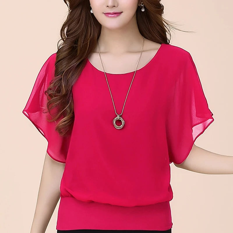 Damen Chiffon Bluse mit Rüschenärmeln – Ariana